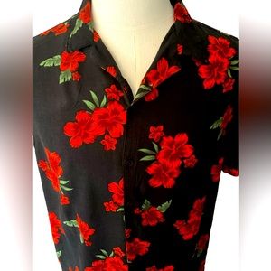 New Look Men’s Dress Shirt Hawaiian Flowers Regular Fit Medium